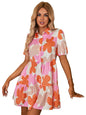 Shasmi WomenS Orange Flower Print Short Sleeve Button Front All-Over Printed Dresses, Ruffle Hem Smock Dress For Woman (161 Dre