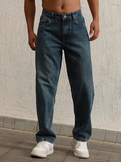 Hubberholme Men Blue Cotton Relaxed Fit Mid-Rise Solid Jeans