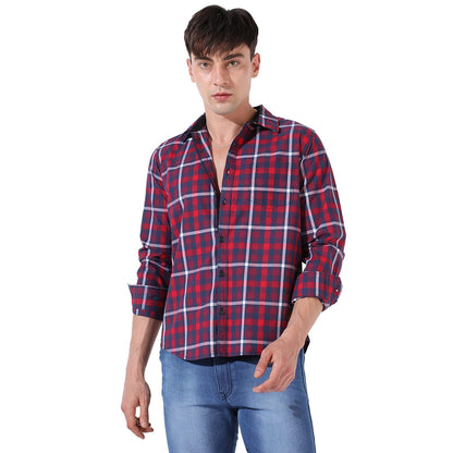 Campus Sutra Mens Red Checkered Button Up Collared Shirt for Casual Wear | Shirt Crafted with Regular Sleeve, Comfort Fit & Hig