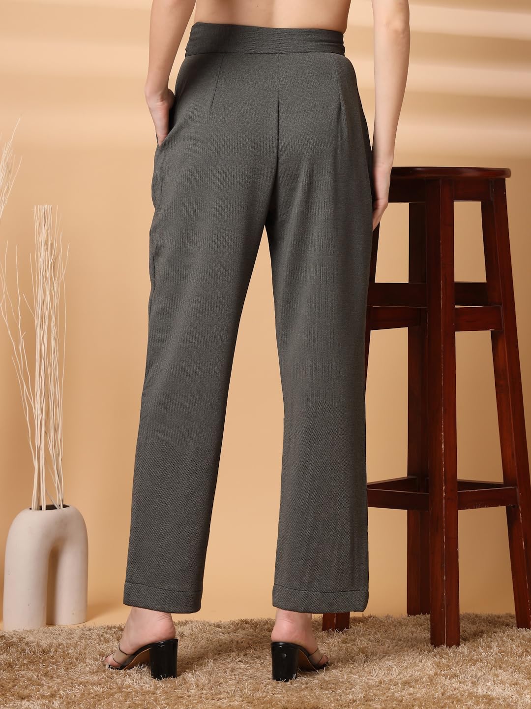 Womens Wide Leg Pants | Solid Green Stretchable Polyester Trousers | Stylish Korean Clothing | Flared, Straight Fit, Baggy, and