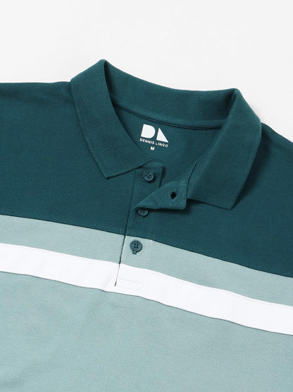 Dennis Lingo Mens Colorblocked Cotton Teal Polo T-Shirt
