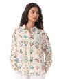 The Souled Store Textured Shirt: Mahjong Tiles Women and Girls Long Sleeves Collared Neck Button Front Beige All Over Printed Ov