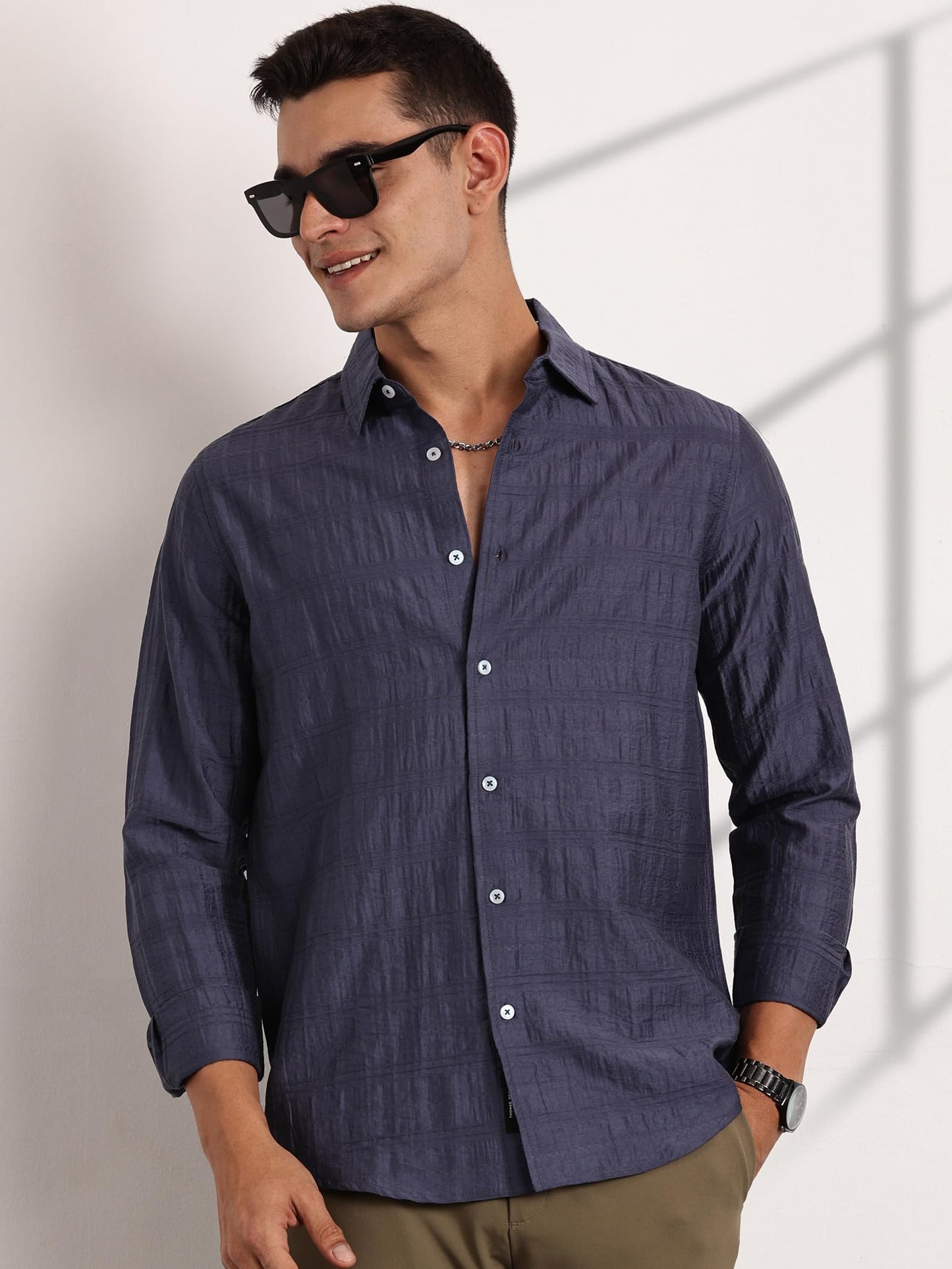 Thomas Scott Slim Fit | Long Sleeve | French Placket | 100% Cotton | Solid Colors | Shirts for Mens Blue