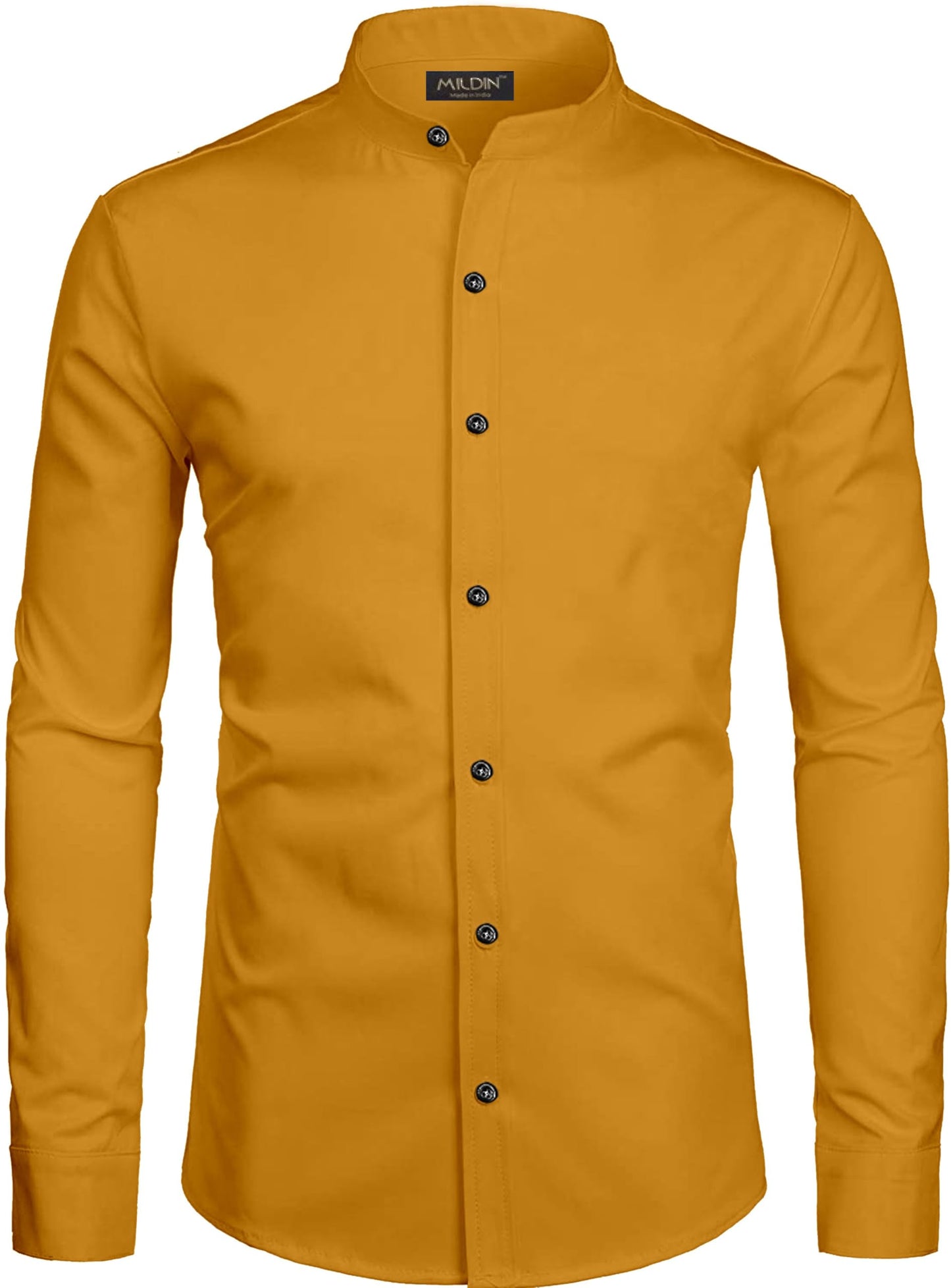 Mildin MenS Cotton Blend Solid Shirt With Mandarin Chinese Collar Full Sleeve Curved Hemline Button Closure Slim Fit | Shirt Fo