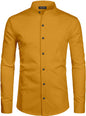 Mildin MenS Cotton Blend Solid Shirt With Mandarin Chinese Collar Full Sleeve Curved Hemline Button Closure Slim Fit | Shirt Fo
