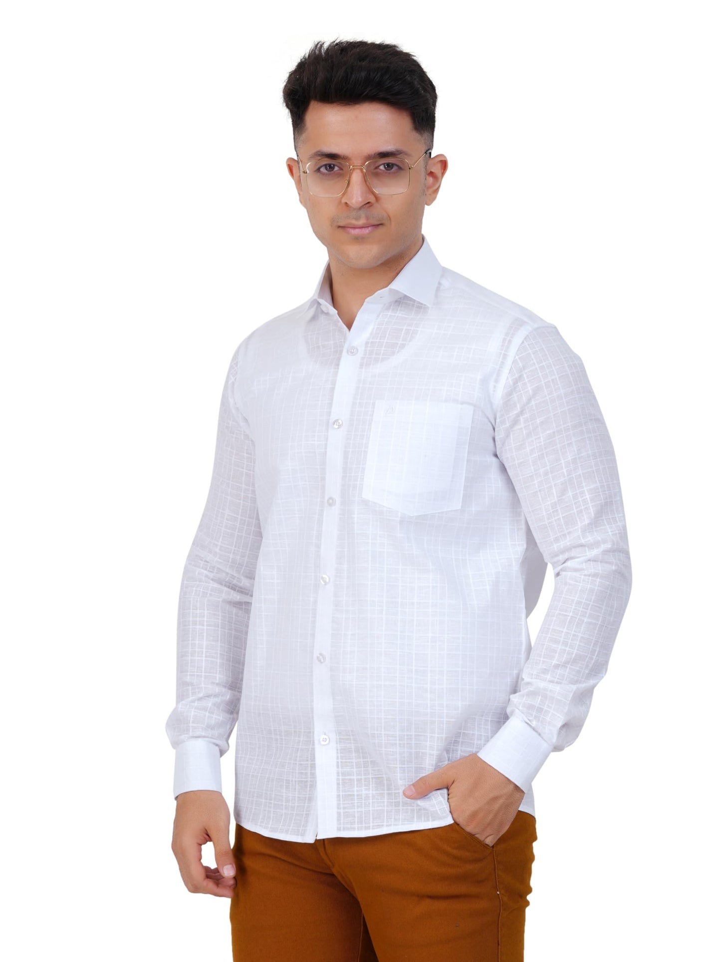 PRAKASAM COTTON Minister Cotton White Full Sleeve Shirt for Mens/White Regular Fit Full Sleeve Transparent with Self Design Shi