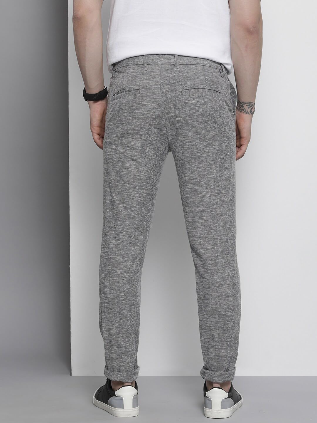 The Indian Garage Co Men Slim Fit Solid Mid-Rise Jogger Trousers Charcoal