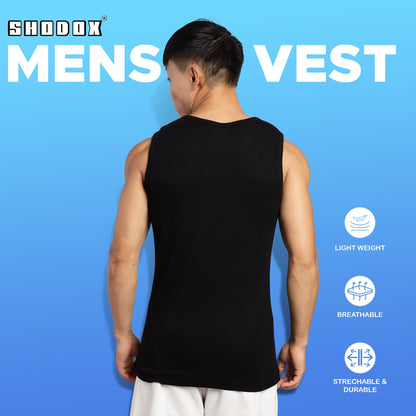 SHODOX 100% Cotton Tank Tops Round Neck Sleeveless Sports Regular fit Vest for Mens (Pack of 1) Black