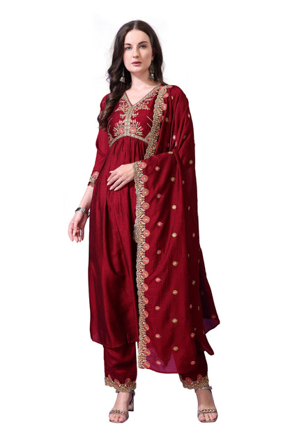 Pratham Blue WomenS Silk Embroidered Anarkali Kurta Palazzos With Dupatta |Kurta Sets For Women |Women Kurta |Women Embroidered