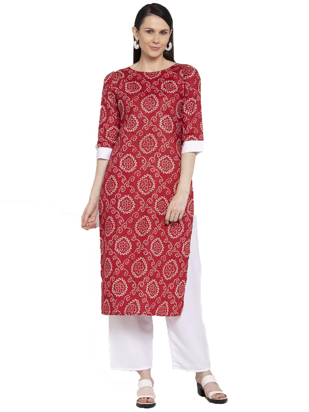 Anni Designer WomenS Red Pure Cotton Straight Kurta With Plazzo (Zoe Red_M)