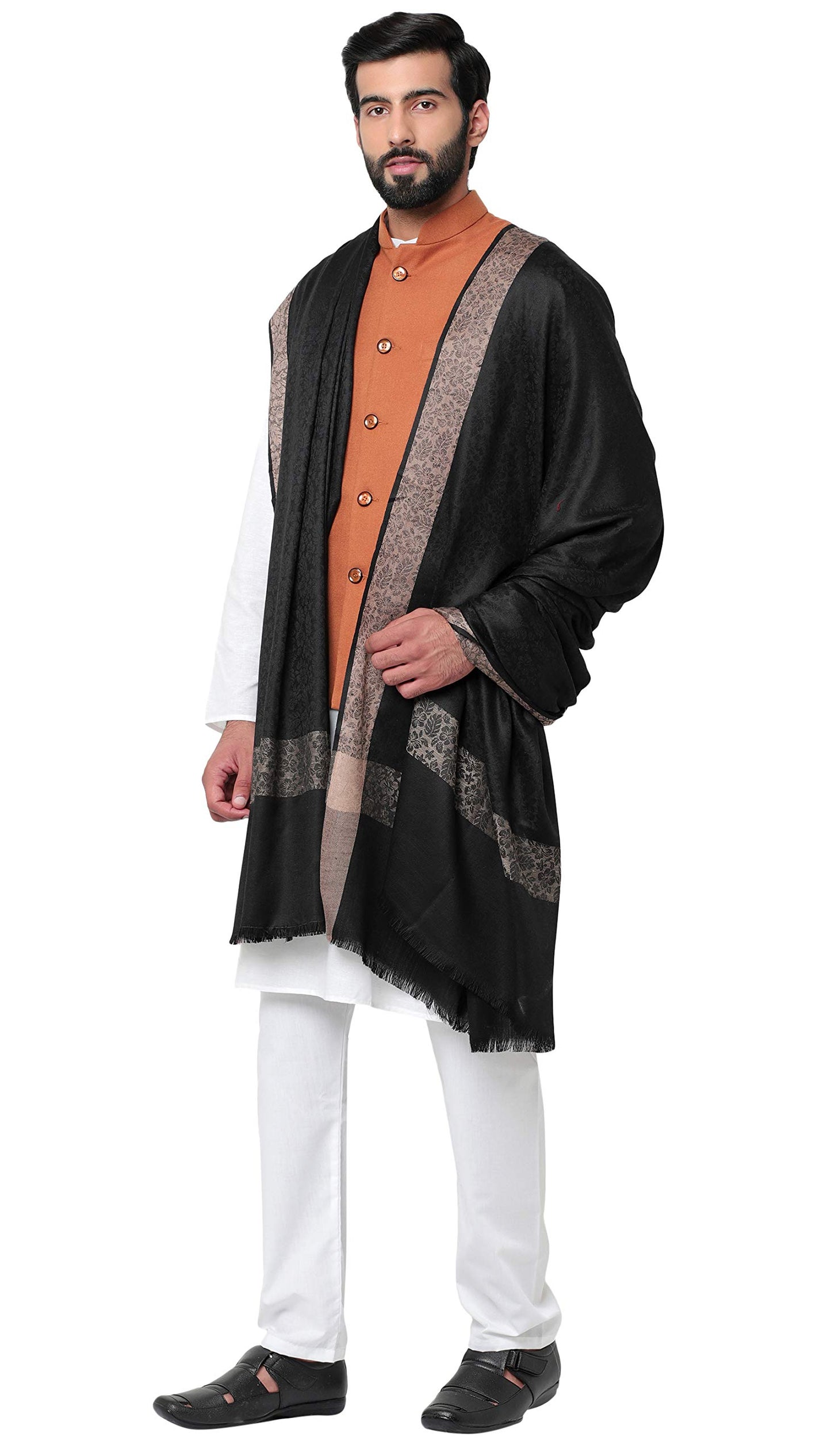 Weavers Villa MenS Woven Border Pure Wool Lohi/Woollen Shawl, 125Cm X 250Cm