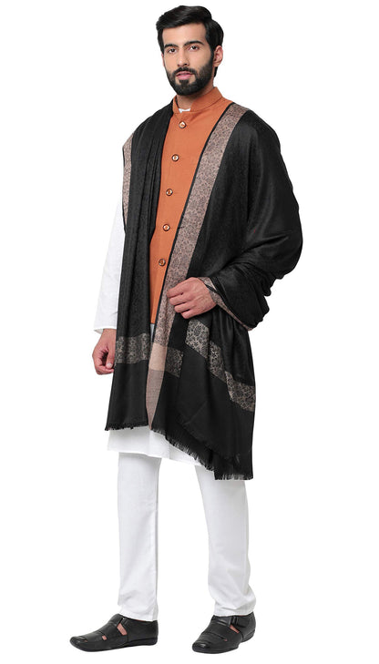 Weavers Villa MenS Woven Border Pure Wool Lohi/Woollen Shawl, 125Cm X 250Cm