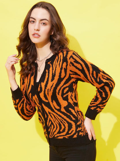 Modeve Animal Print Casual Women Rust Sweater