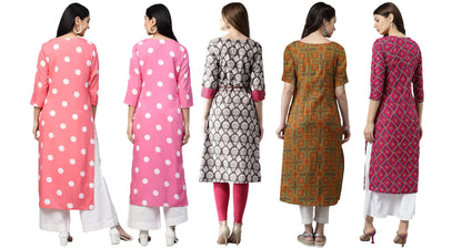 ANNI DESIGNER Women's Crepe Straight Printed Kurta Pack of 5 (Crepe-Combo-NW_012)