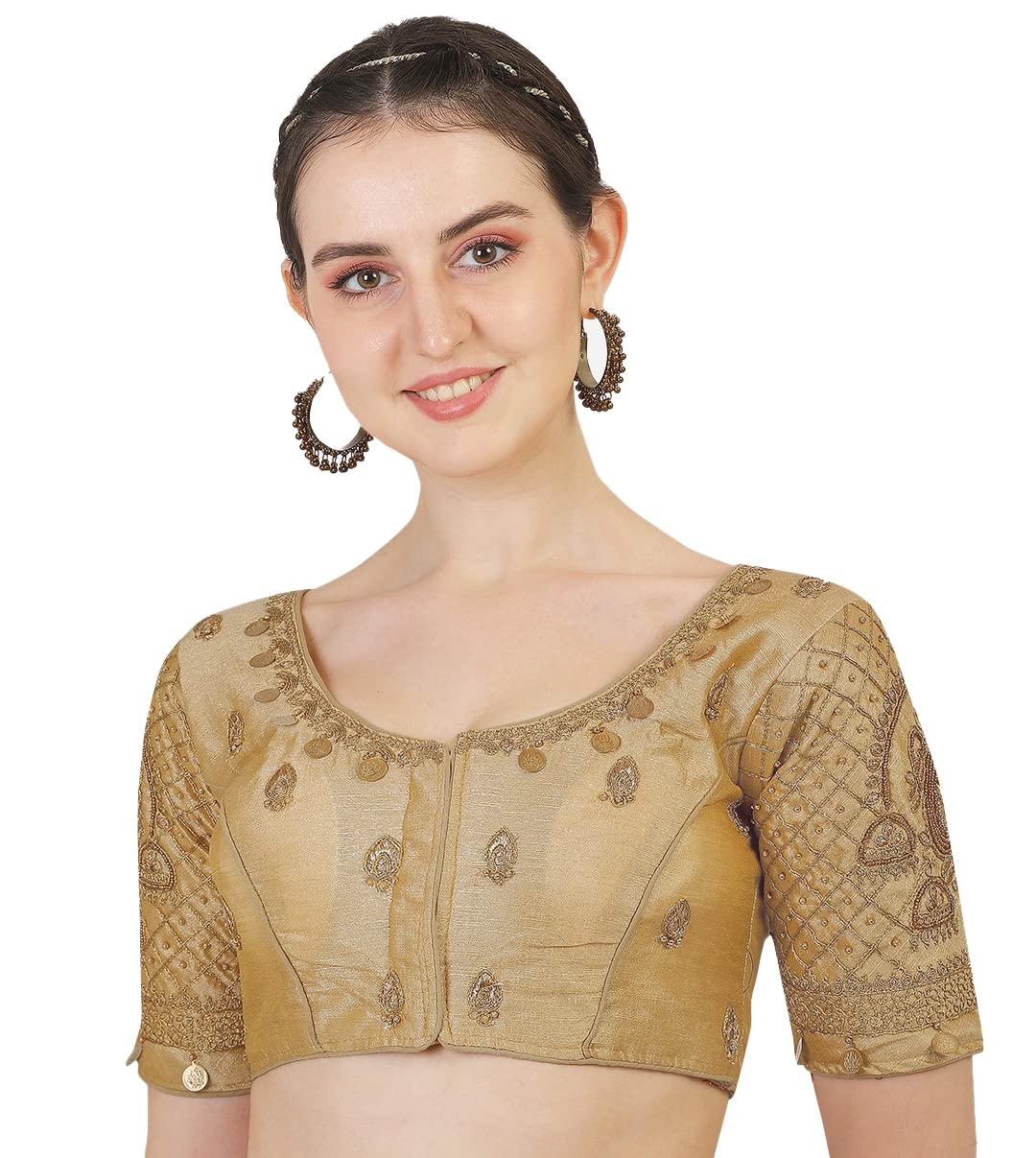 Pujia Mills WomenS Phantom Silk Embroidery Maggam Work Readymade Blouse