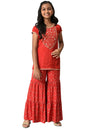 Aurelia Girl's Viscose Top-Sharara (22AUG10156B-603198_Red