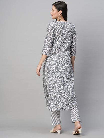 GoSriKi Women's Cotton Blend Printed Straight Kurta with Pant (Kavi-Nw07-GS)