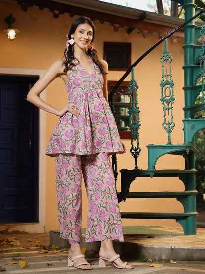Stylum Womens Floral Printed Cotton Kurti Pant Set