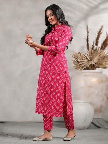 Anubhutee Ethnic Motif Printed Collared Straight Kurta With Trouser Set