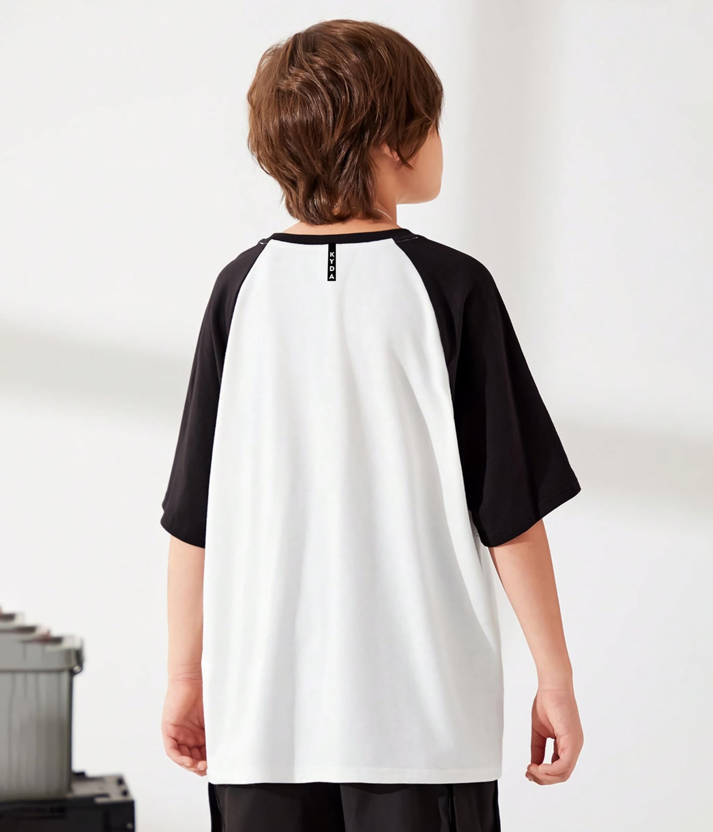 Kyda Kids Boys Round Neck Printed Raglan Half Sleeve Black And White Pure Cotton Oversized Tshirt (Pack Of 1)