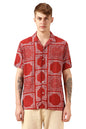 Dennis Lingo Men Red Rayon Half Sleeve Cuban Collar Printed Shirts