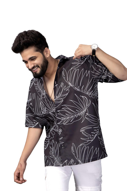 Brown Culture MenS Cotton Blend Abstract Print Shirt With Spread Collared Half Sleeves Standard Length And Button Down Closure