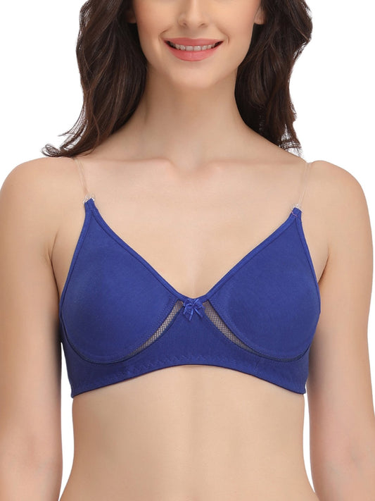 Clovia Womens Non-Padded Non-Wired Bra with Detachable Transparent Straps (BR0762A08_Blue_36B)