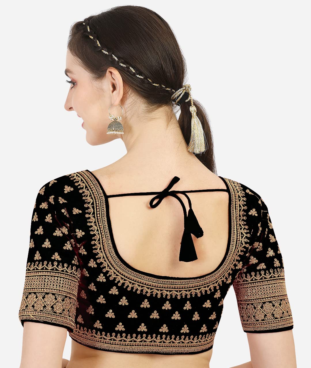 Pujia Mills WomenS Silk Embroidery Sequins Work Readymade Saree Blouse