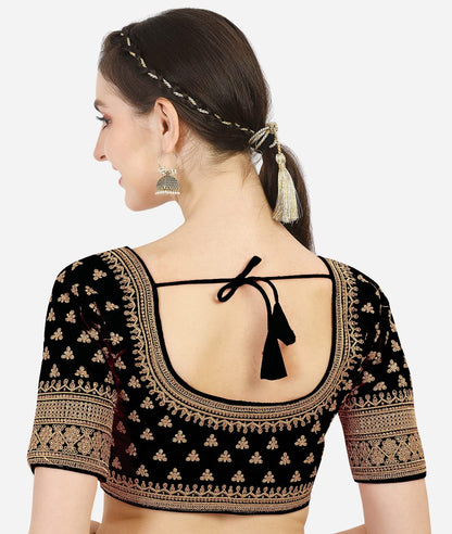 Pujia Mills WomenS Silk Embroidery Sequins Work Readymade Saree Blouse