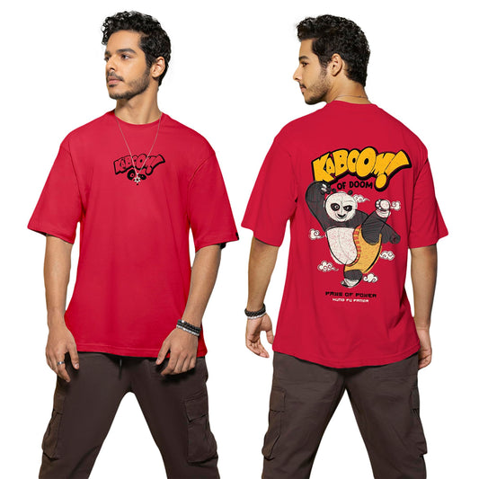Bewakoof Official Kung Fu Panda Merchandise MenS Graphic Printed Oversized Fit T-Shirt_584919_Red_S