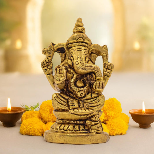 Astrotalk Lord Ganesha Idol in Pure Brass | Compact Ganesha Idol for Car Dashboard, Study Desk or Home Temple | ganpati Idol for Home or Return Gifts for Pooja | 3.5x4x7 cm | 1 Piece