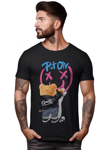Peppyzone Mens Regular Fit T-Shirt (PZ-RT-Teddy4145_Black