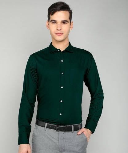 Mildin MenS Regular Cotton Blend Dark Green Slim Fit Solid Button Down Spread Collar Full Sleeve Curved Hemline Formal Shirt Wi