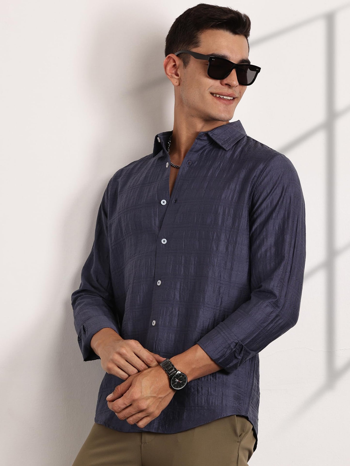 Thomas Scott Slim Fit | Long Sleeve | French Placket | 100% Cotton | Solid Colors | Shirts for Mens Blue
