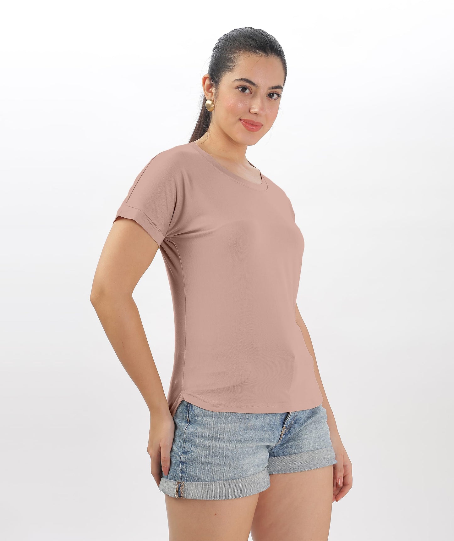 SHODOX Womens Cotton Blend Solid Regular fit Round Neck Short Sleeve T-Shirt (Pack of 1)