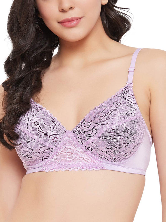 Clovia WomenS Lace Printed Padded Full Cup Wire Free T-Shirt Bra (Br2110P12_Light Purple_38C)