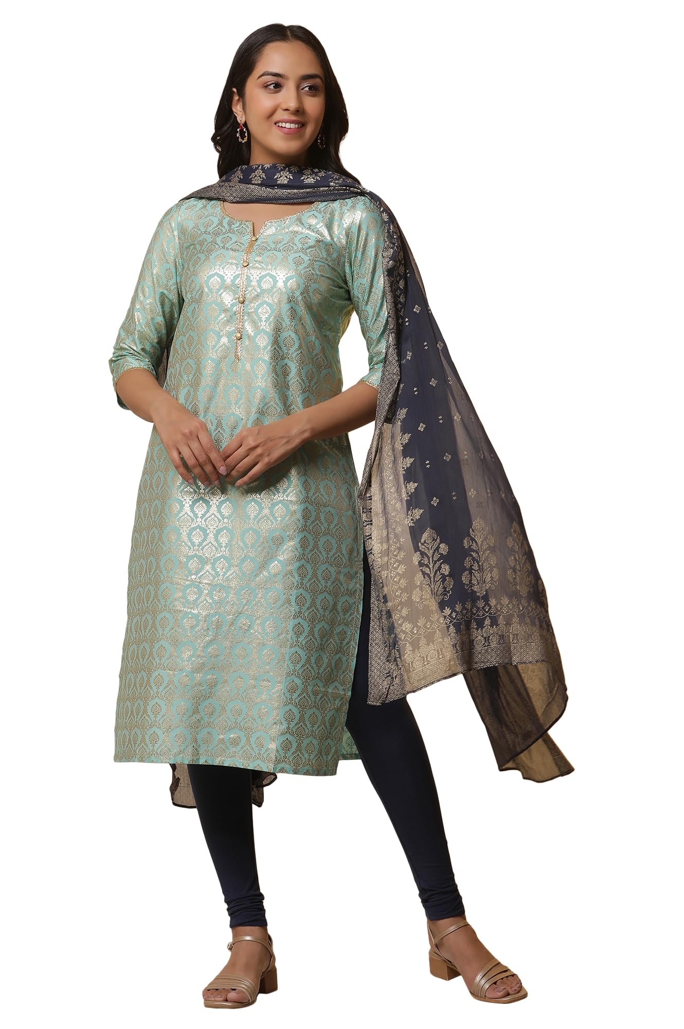 Aurelia WomenS Ornamental Straight Kurta Set With Leggings And Dupatta For Women