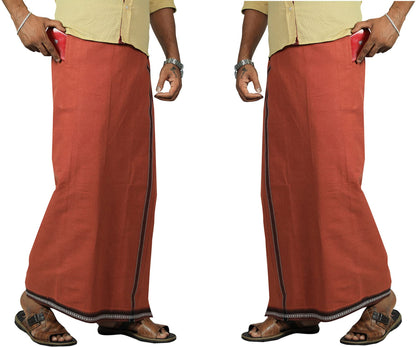 Prakasam Cotton Mens Kerala Thalapathi Border 2Way Pocket (Right &Left Side) Flexi Size (Adjustable) Colour Dhoti With 2 Side Po