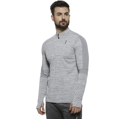 Campus Sutra Mens Solid Grey Dri-Fit Full Sleeve Activewear T-Shirt Regular Fit for Casual Wear | Modern Clothing T-Shirt Craft