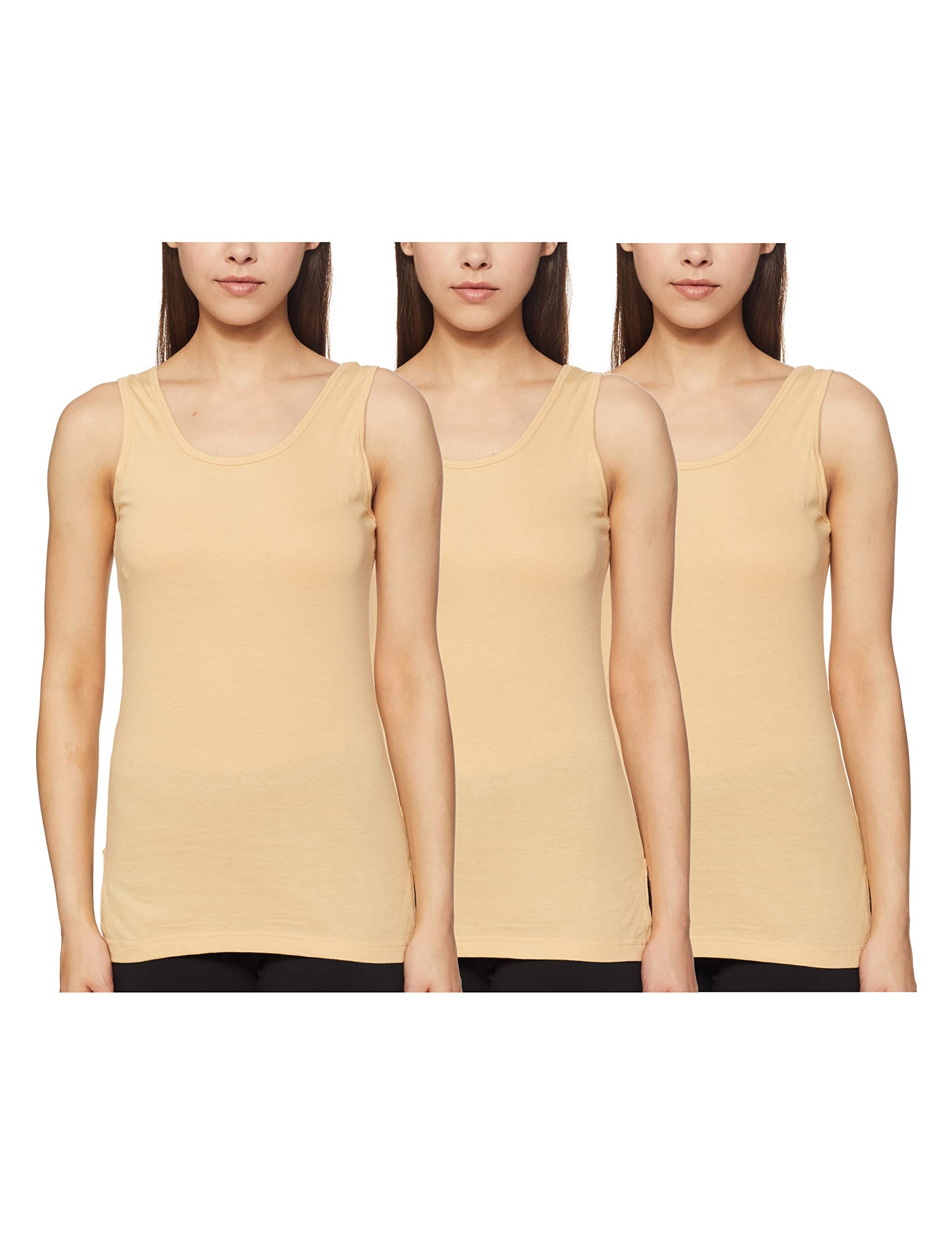 Rupa Softline Regular Fit Women Super Combed Cotton Long Camisole, Under-Shirt,Stretchable and Body-Hugging, Solid Color,Pack of