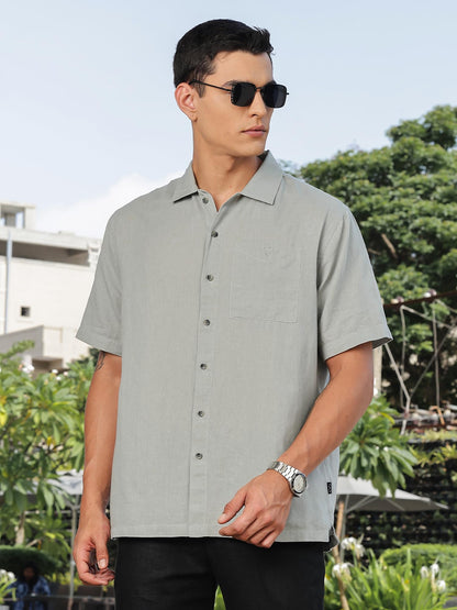Thomas Scott Mens | Solid | Premium Irish Linen | Half Sleeve | Spread Collar | Casual | Shirt for Men Grey