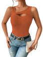 Sugathari Womens Orange Cut Out Asymmetrical Neck Rib Knit Jeans Korean Trendy Tank Western Tops for Women Stylish (T-Shirt 182