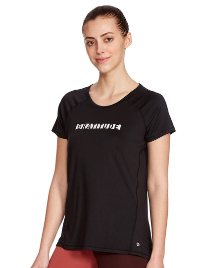 Enamor Athleisure Womens Polyester Relaxed Fit Long Length Raglan Sleeves Scoop Neck Quick Dry 4 Way Stretch Antimicrobial Grap