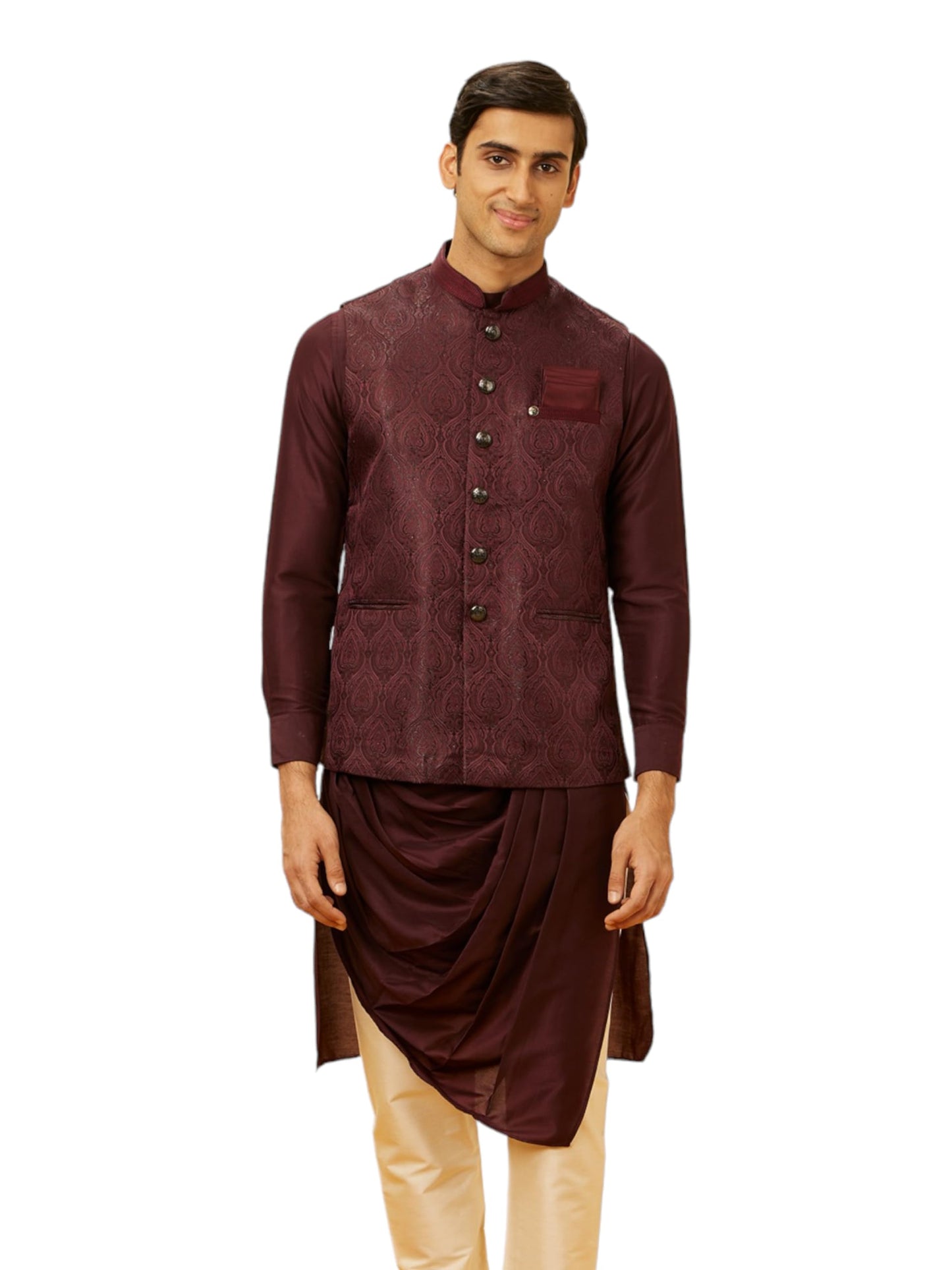 Manyavar Mens Wine Brocade Jacket