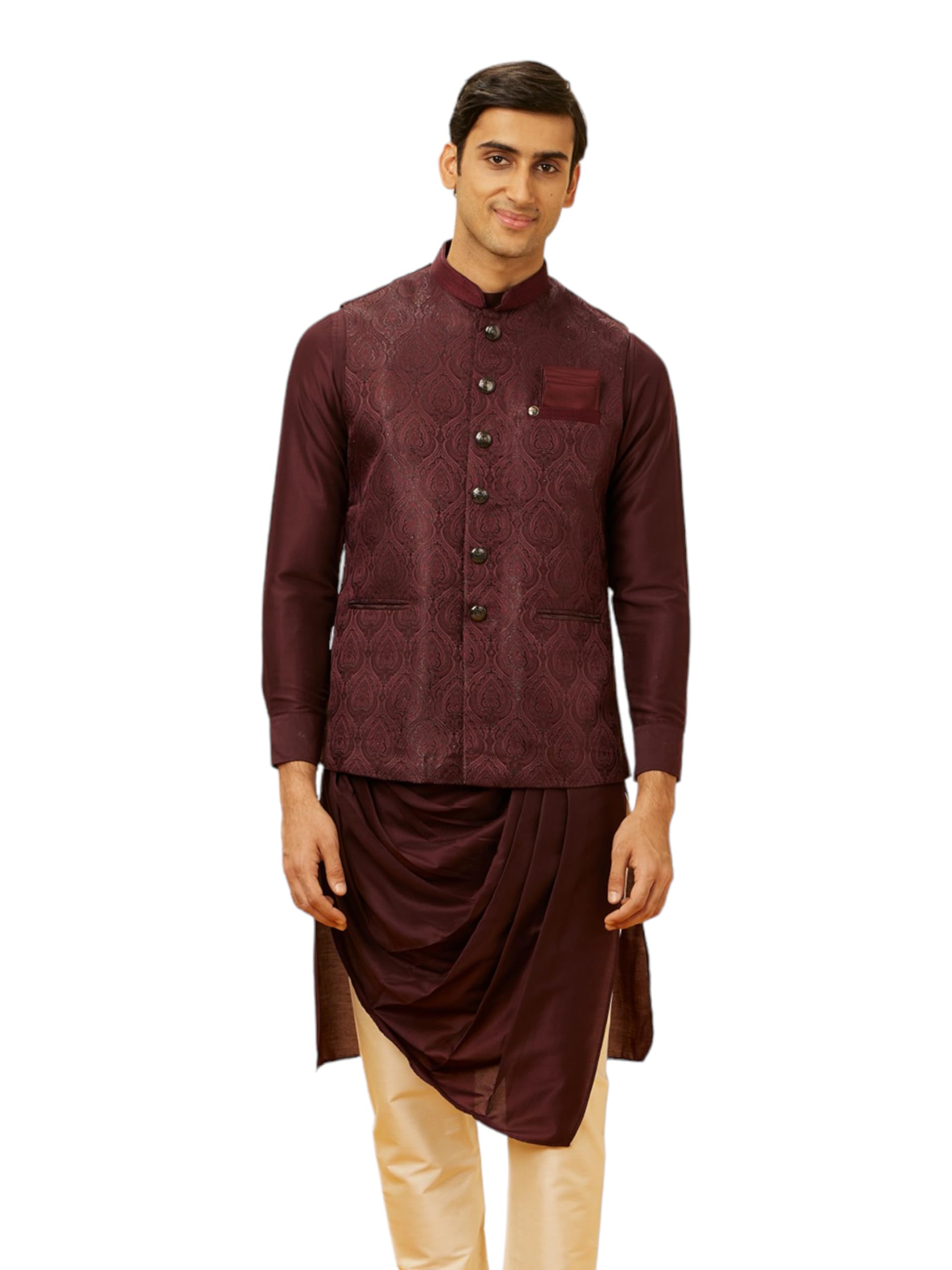Manyavar Mens Wine Brocade Jacket