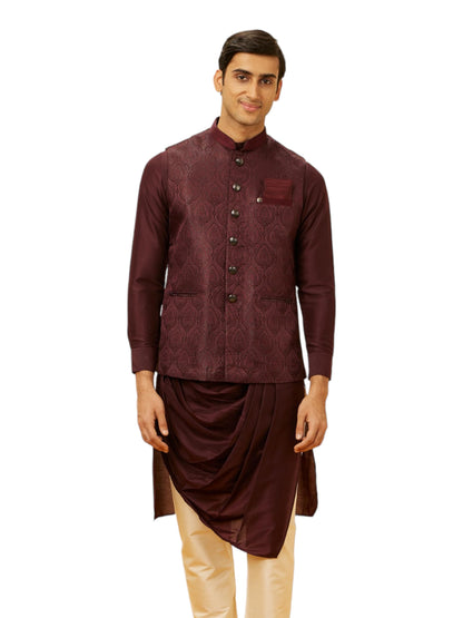Manyavar Mens Wine Brocade Jacket