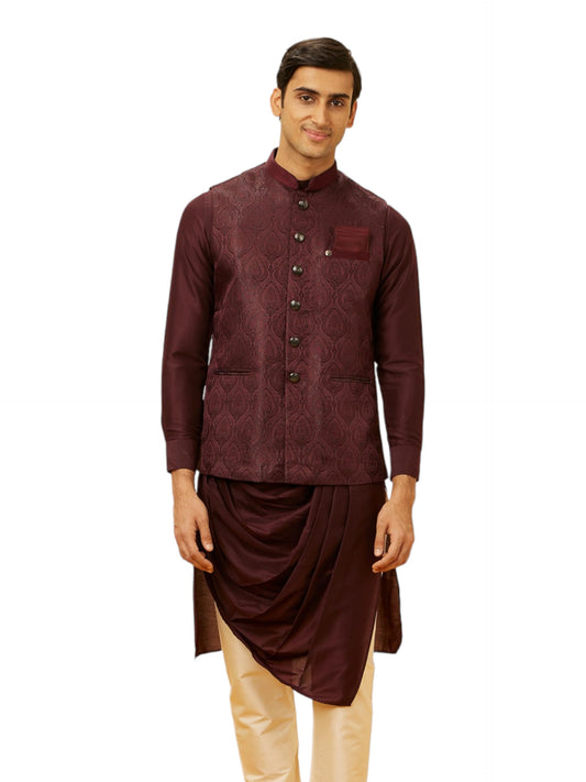 Manyavar Mens Wine Brocade Jacket