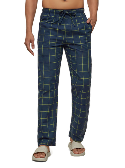 XYXX Mens Super Combed Cotton Checkered Checkmate Pyjamas [Pack of 1] Elasticated Waist, Drawstring | Loungewear for Men in Lim