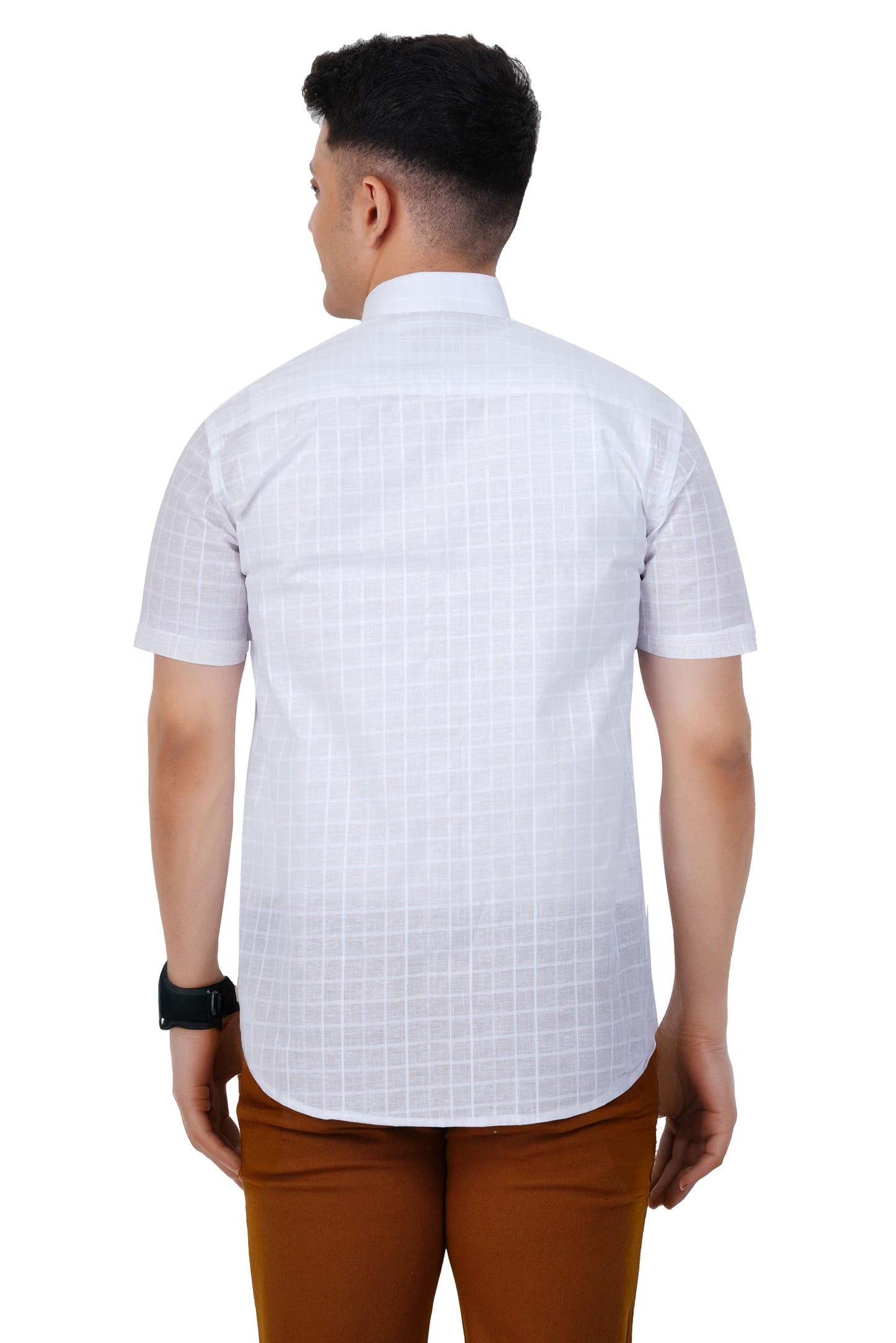 PRAKASAM COTTON Minister Cotton White Half Sleeve Shirt for Mens/Transparent Self Design Cotton White Regular Fit Shirt for Men