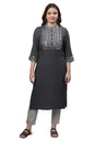 Aurelia WomenS Grey Embellished Lurex Stripes Kurta